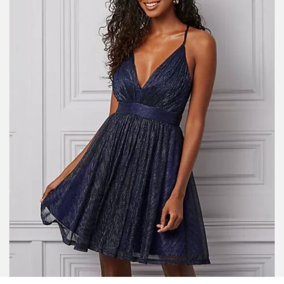 Le Chateau _ Navy Blue Mesh Sparkle Party Dress SIZE M - Picture 1 of 11